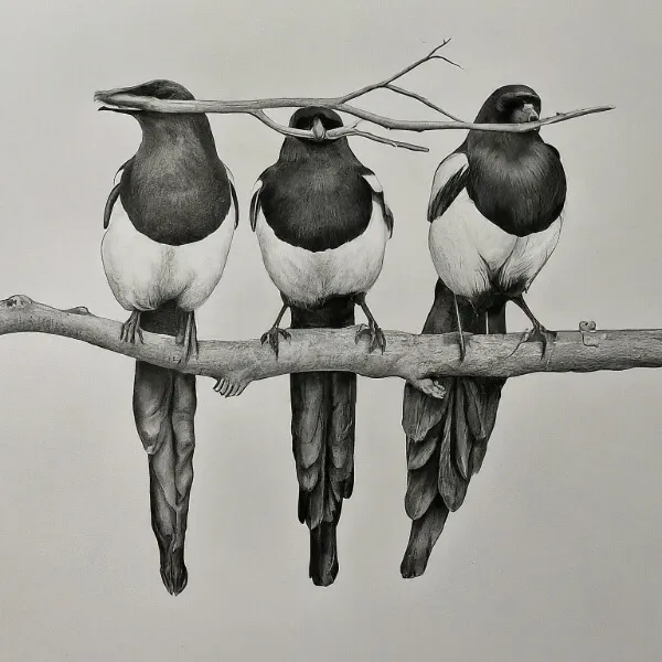 Hand-drawn illustration of magpies — support